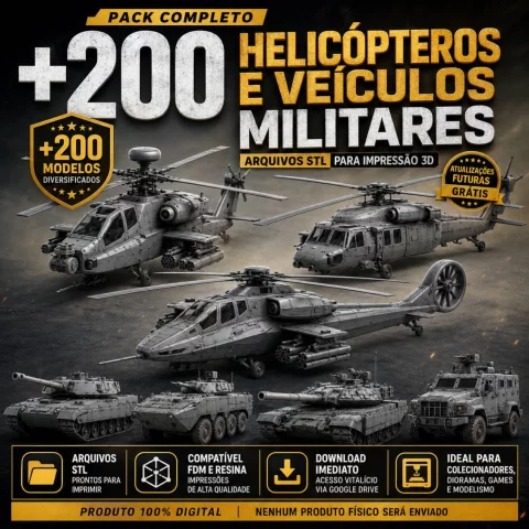Pack com +200 Arquivos STL de Helicópteros e Veículos Militares para Impressão 3D