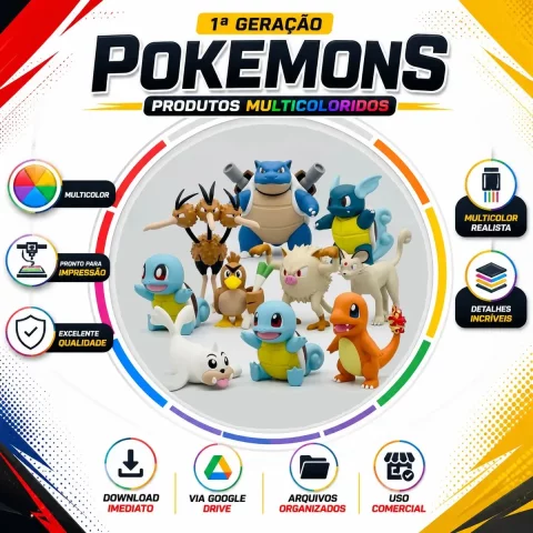 Pack 151 Pokémon STL + 3MF Articulados/Estátuas – Coleção Completa 1ª Geração para Impressão 3D