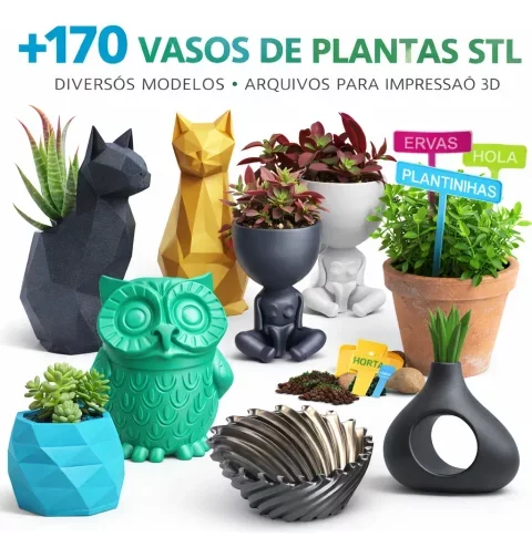Mega Pack +170 Arquivos STL: Vasos para Plantas e Suculentas (Impressão 3D)