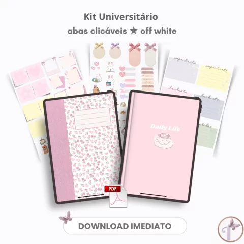 Kit caderno e planner digital universitário - Acesso ao banco de figurinhas - Arquivo PDF