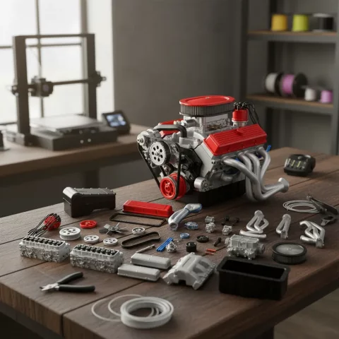Pack Arquivos STL Motor Edelbrock V8 Alta Resolução 1:10 – Impressão 3D (3 Versões Inclusas) 3