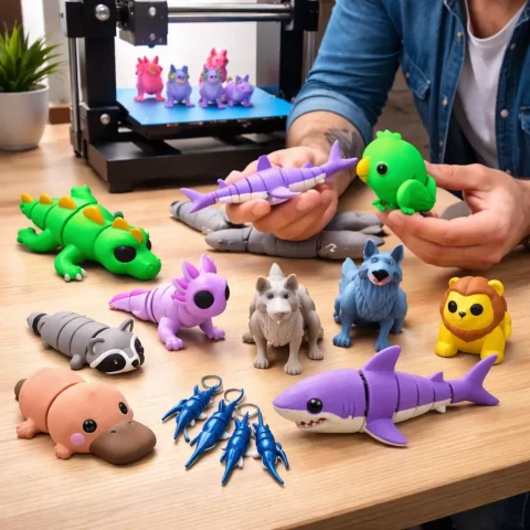 Pack +50 Chaveiros Animais Flexíveis e Articulados STL + 3MF – Impressão 3D