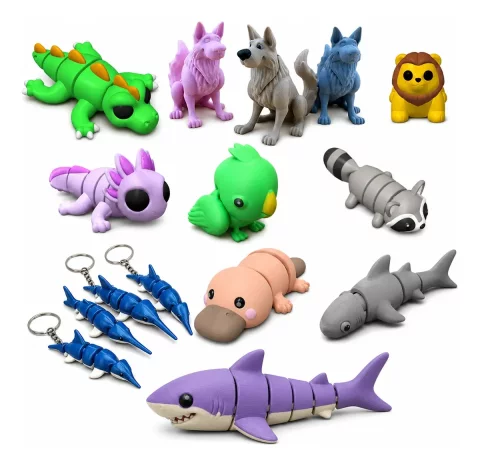 Pack +50 Chaveiros Animais Flexíveis e Articulados STL + 3MF – Impressão 3D