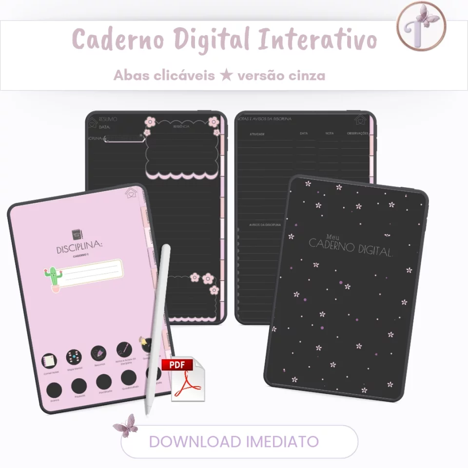 Caderno Digital Minimalista Cinza - Abas Clicáveis
