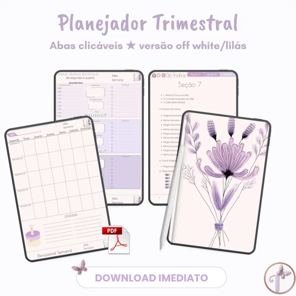 Planner Digital trimestral 2026 não Datado Permanente - Arquivo PDF - Download Imediato