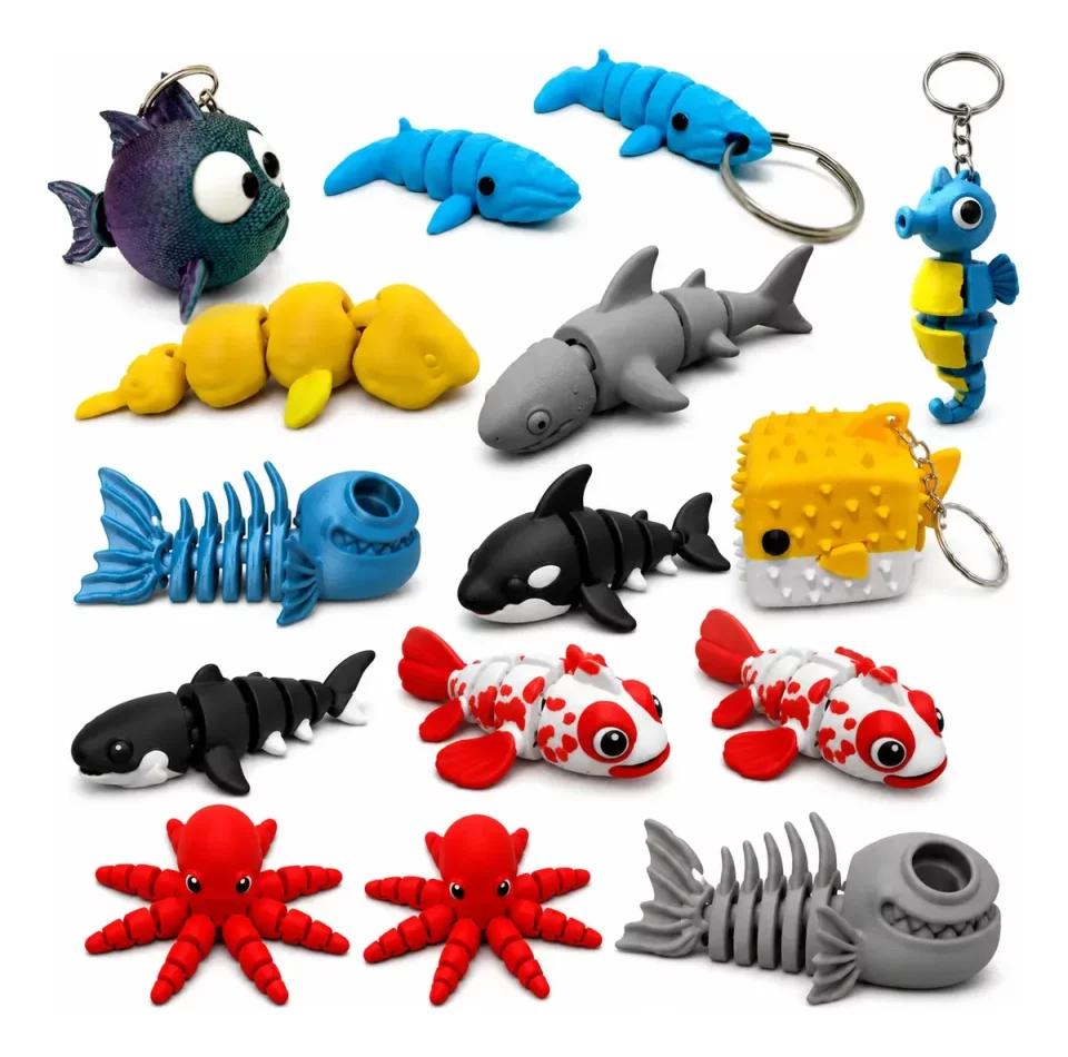 Pack +20 Arquivos STL/3MF: Chaveiros Marinhos Flexíveis (Impressão 3D)