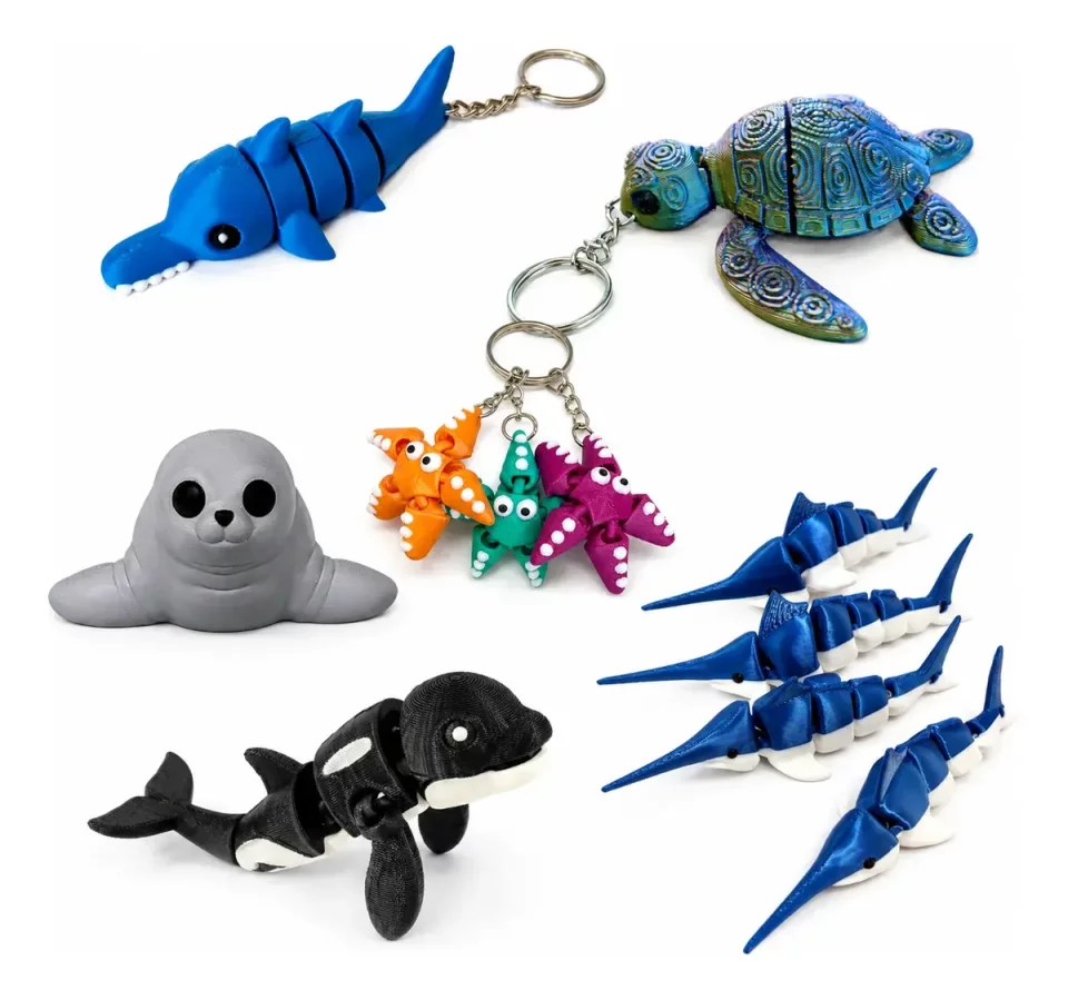 Pack +20 Arquivos STL/3MF: Chaveiros Marinhos Flexíveis (Impressão 3D)