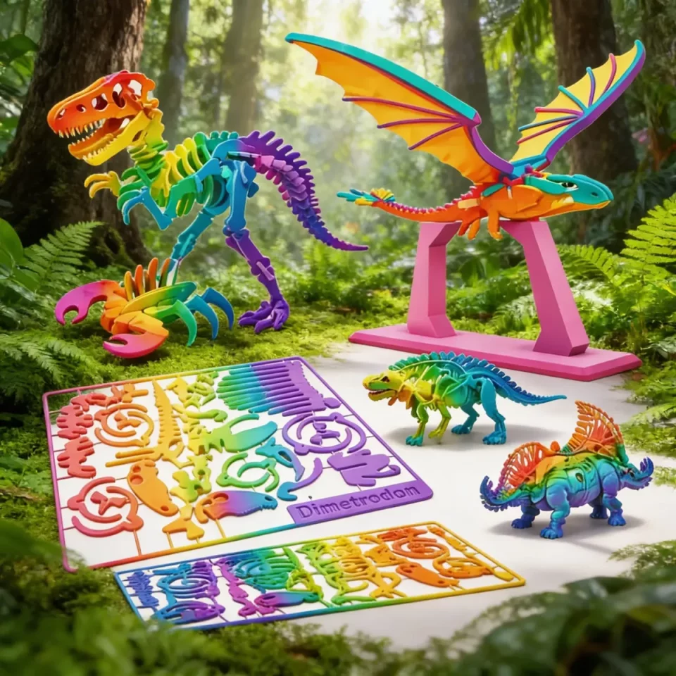 Pack +9 Arquivos STL: Dinossauros 3D Quebra-Cabeça (Estilo Kit Card)