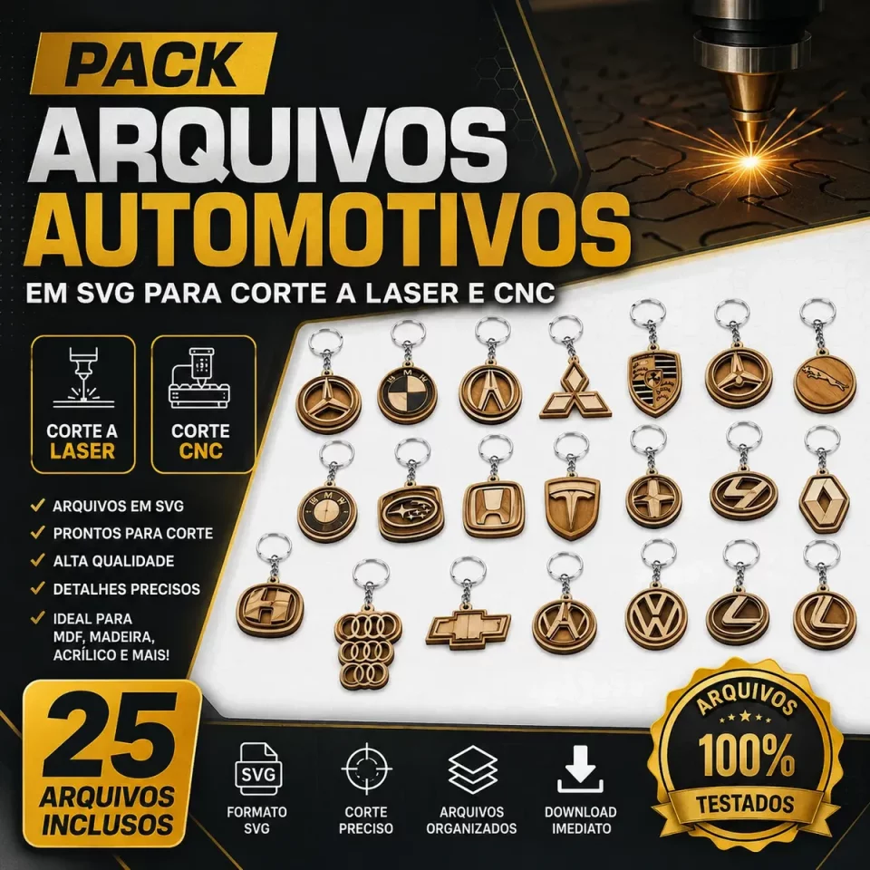 Pack Arquivos Automotivos em SVG: Chaveiros para Corte a Laser e CNC