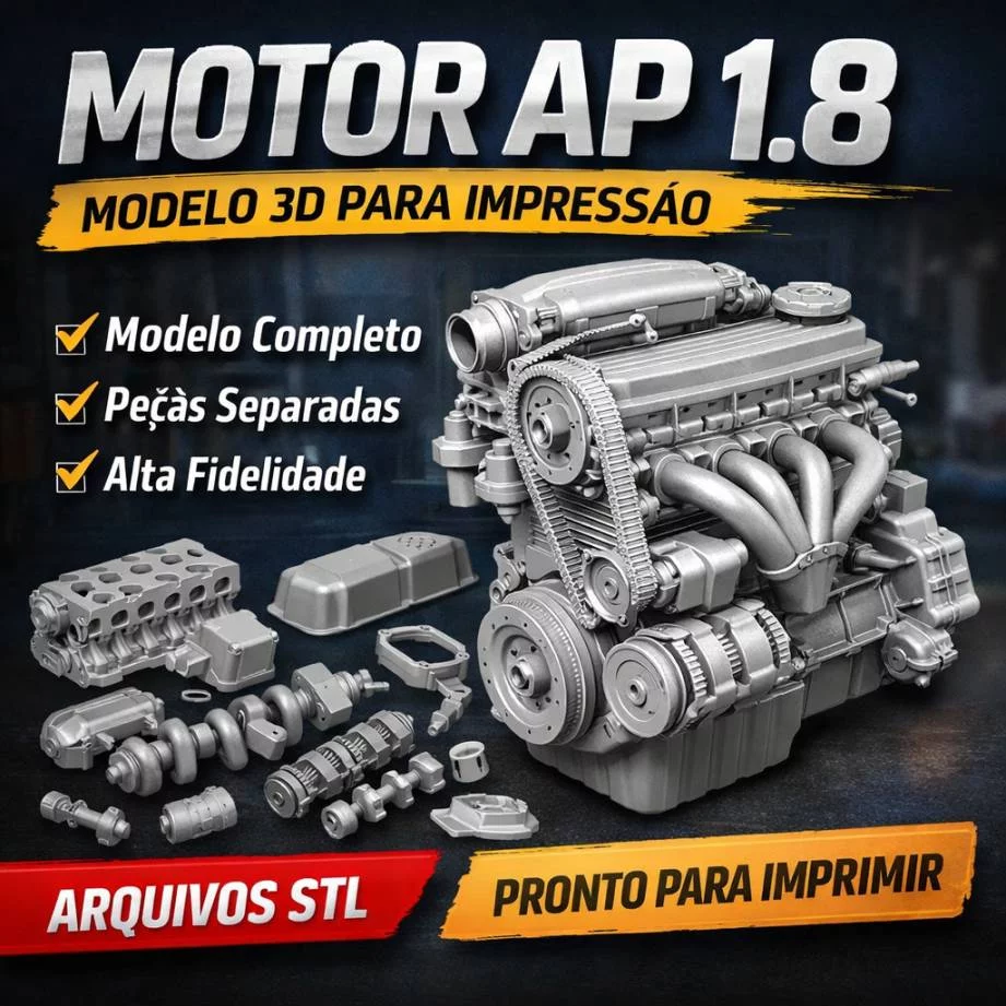 Arquivo STL Motor AP 1.8 Completo: Miniatura e Peças para Impressão 3D