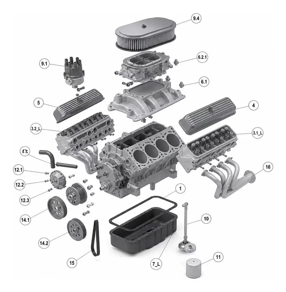 Pack Arquivos STL Motor Edelbrock V8 Alta Resolução 1:10 – Impressão 3D (3 Versões Inclusas)