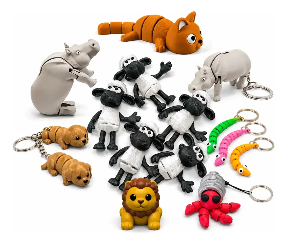 Pack +50 Chaveiros Animais Flexíveis e Articulados STL + 3MF – Impressão 3D