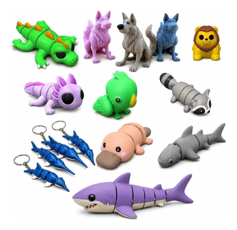 Pack +50 Chaveiros Animais Flexíveis e Articulados STL + 3MF – Impressão 3D