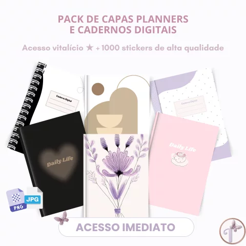 Pack de Capas Planners e Cadernos Digitais, Stickers digitais, paginas extras e muito mais