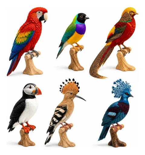 Pack +20 Pássaros Realistas STL + 3MF – Impressão 3D Multicolorida (Tucano, Arara, Pavão e Mais)