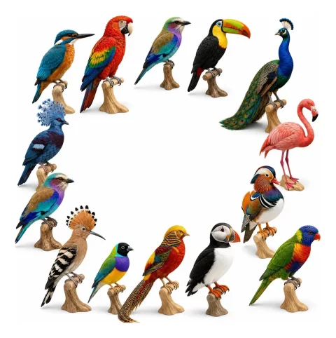 Pack +20 Pássaros Realistas STL + 3MF – Impressão 3D Multicolorida (Tucano, Arara, Pavão e Mais)