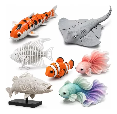 +100 Arquivos STL de Peixes para Impressão 3D | Koi, Betta, Tubarões e Articulados