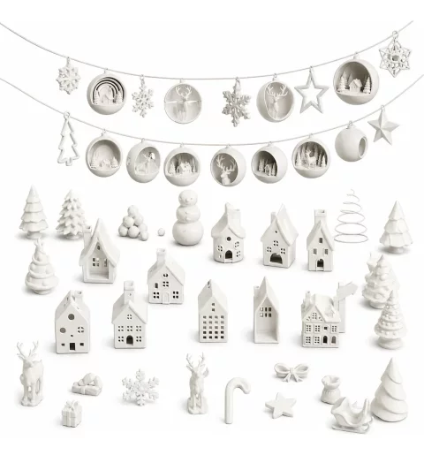 Pack +50 Arquivos STL Natal – Ornamentos, Árvores, Casas 3D & Mini Vilarejos 3