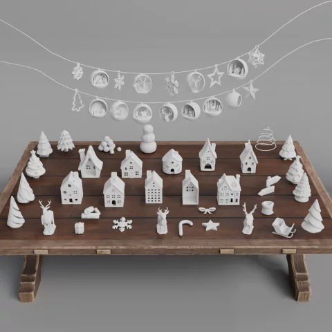 Pack +50 Arquivos STL Natal – Ornamentos, Árvores, Casas 3D & Mini Vilarejos