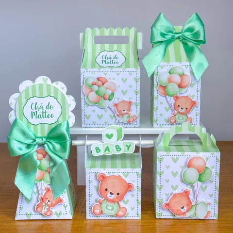 Kit Digital Chá de Bebê Ursinho Baloeiro Verdinho Arquivo Digital
