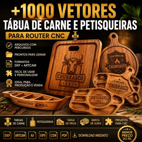 +1000 Arquivos Tábuas de Carne e Petisqueiras para Router CNC – DXF e ArtCAM com