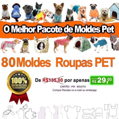 Kit 80 Moldes Roupas Pet Cães e Gatos + Modelagem Cirúrgica 1