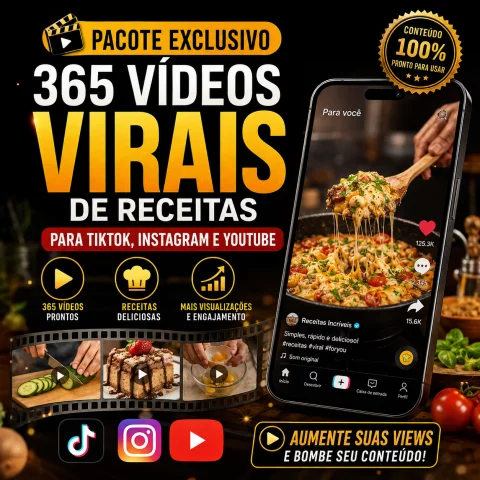 Pacote Exclusivo: 365 Vídeos Virais de Receitas para TikTok, Instagram e YouTube
