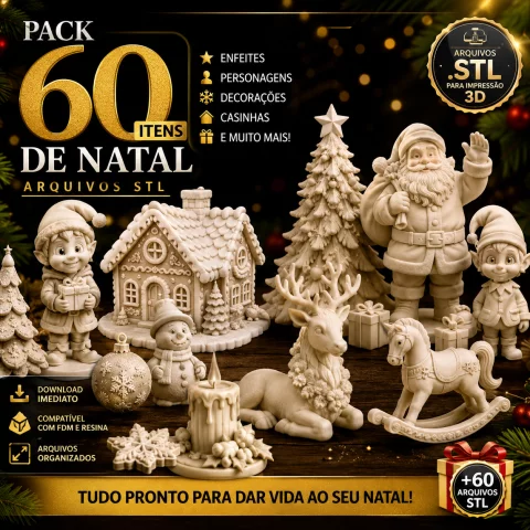 Pack Natal 2026 – 60+ Arquivos STL de Enfeites e Decorações para Impressão 3D 1