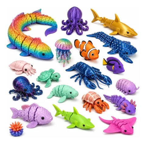 +50 Arquivos STL Peixes e Animais Aquáticos Articulados para Impressão 3D