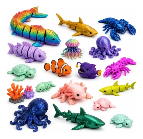 +50 Arquivos STL Peixes e Animais Aquáticos Articulados para Impressão 3D