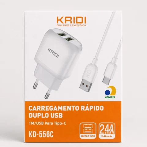 Carregador Rápido Duplo USB Tipo-C - KRIDI