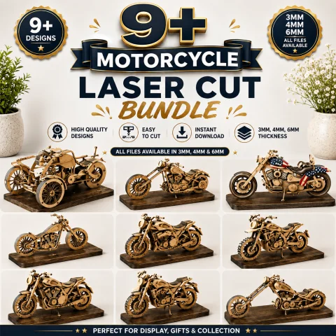 Pacote 9+ Motocicletas SVG DXF para Corte a Laser em Madeira 3D 1