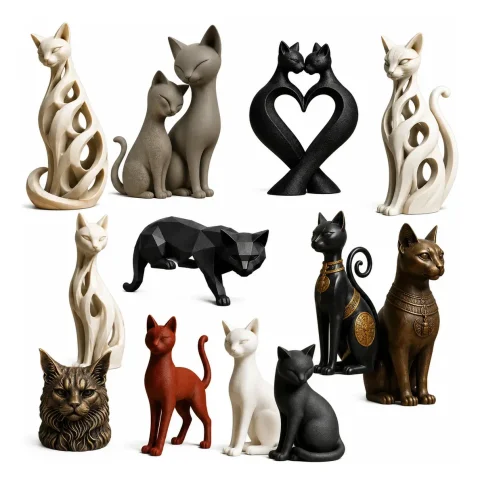 Pack 70 Arquivos STL Estátuas de Gatos para Impressão 3D