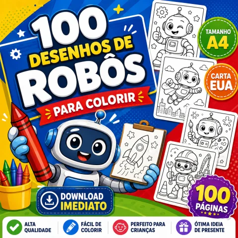 100 Desenhos de Robôs para Colorir Infantil em PDF A4 BOB GOOD digital 1