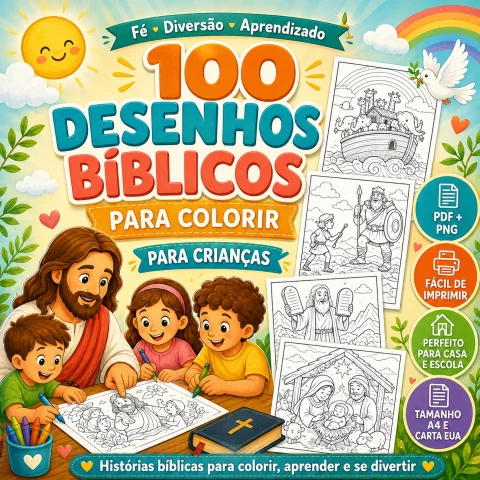 100 Desenhos Bíblicos para Colorir Infantil em PDF e PNG