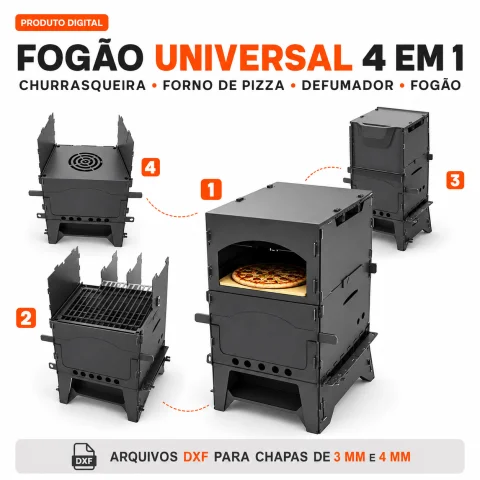 Projeto Forno 4 em 1 Pizza Grill Defumador DXF CNC 3 e 4 mm