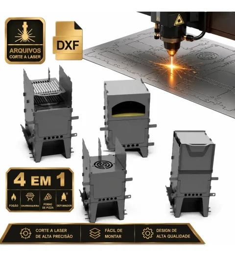 Projeto Forno 4 em 1 Pizza Grill Defumador DXF CNC 3 e 4 mm 7