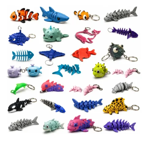 +35 Chaveiros de Peixes Articulados 3MF para Impressão 3D