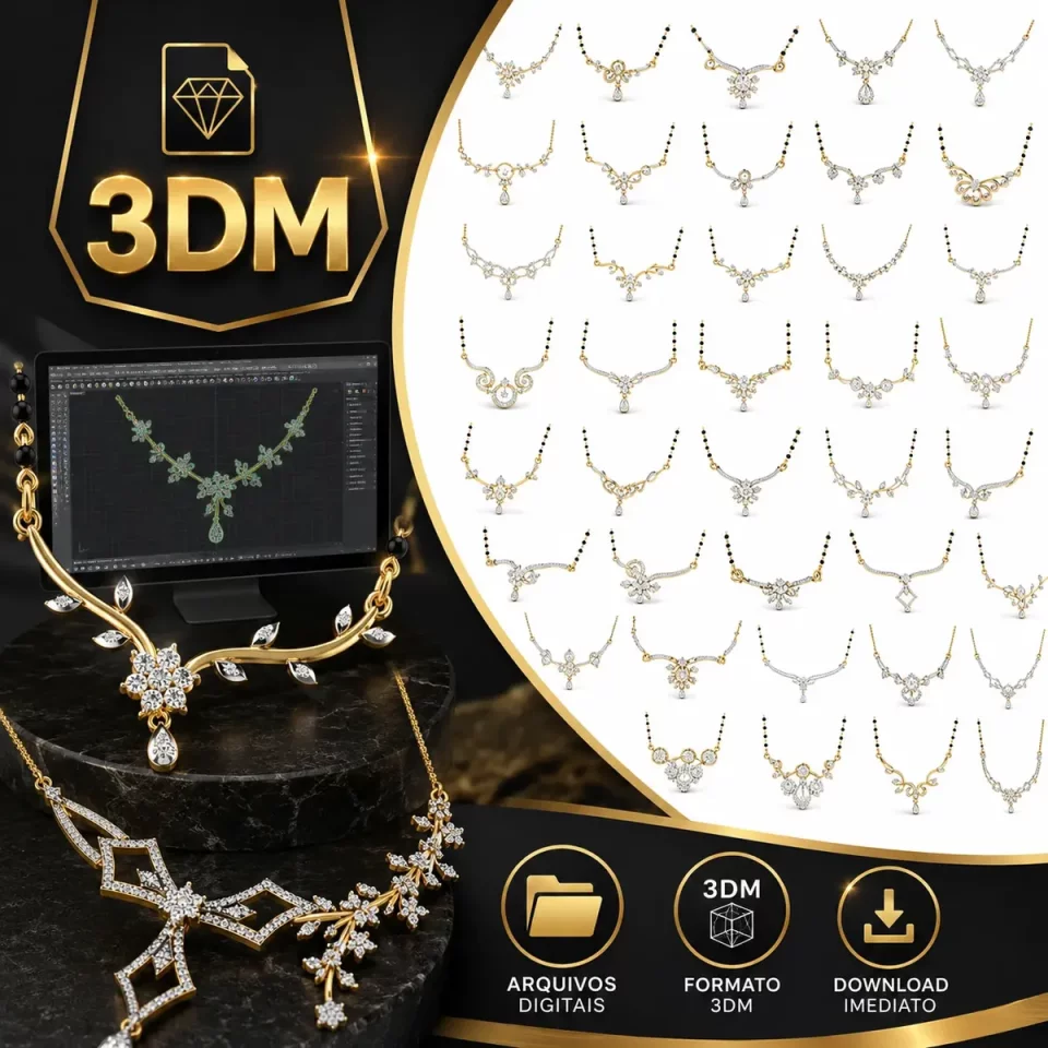 Pack 470 Arquivos CAD 3DM Colares e Conjuntos de Joias (Rhino / MatrixGold – 14.3 GB)