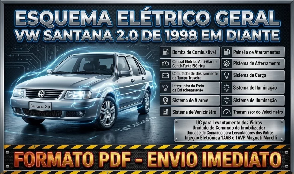 Esquema Elétrico Geral VW Santana 2000 de 1998 em diante