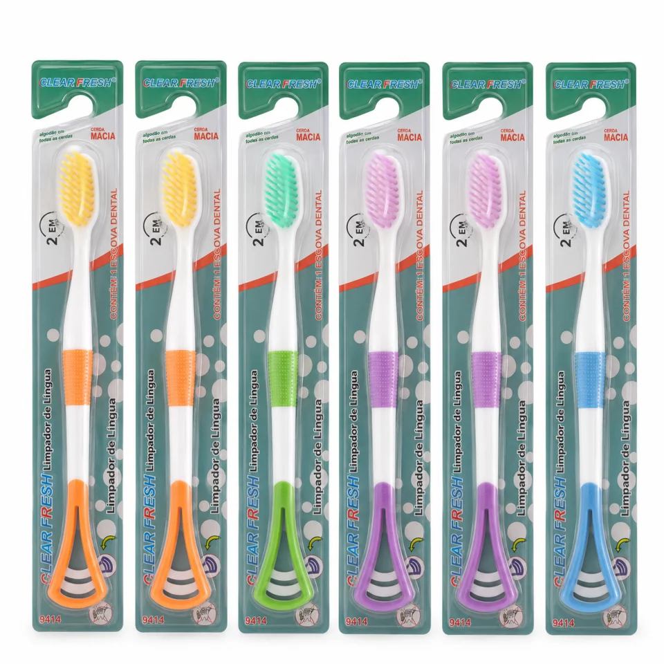 Kit 6 Escovas de Dentes 2 em 1 - Clear Fresh