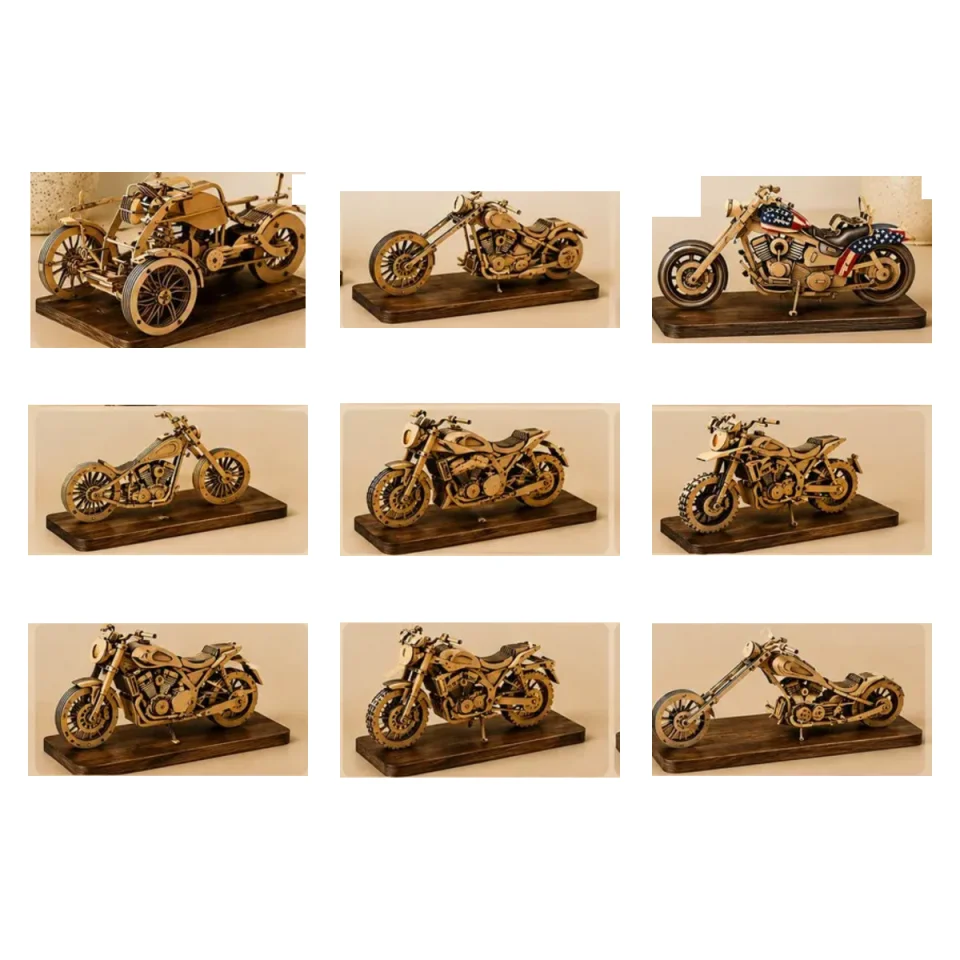 Pacote 9+ Motocicletas SVG DXF para Corte a Laser em Madeira 3D