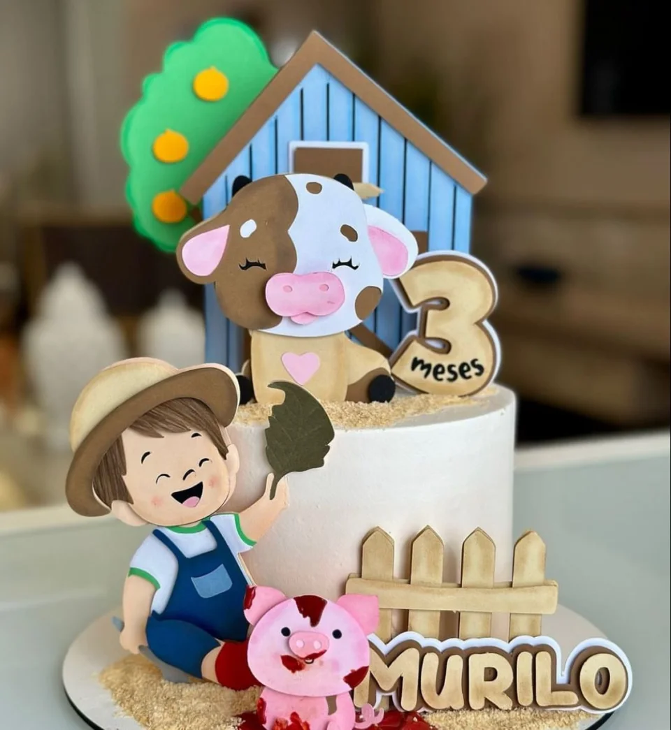 Topo de Bolo Fazendinha Menino Studio Silhuette Arquivo de Corte