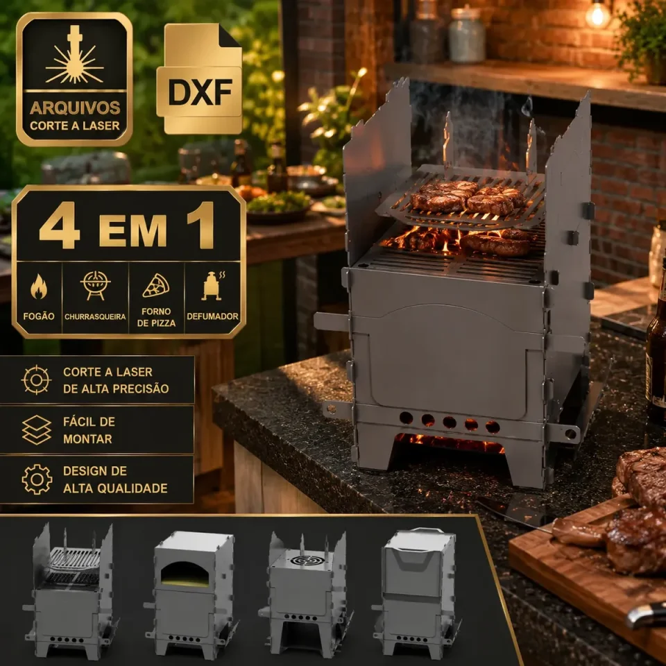Projeto Forno 4 em 1 Pizza Grill Defumador DXF CNC 3 e 4 mm