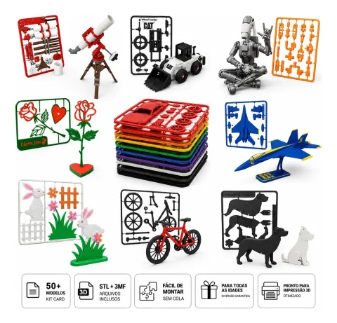 Pack +50 Kit Cards STL e 3MF para Impressão 3D – Modelos DIY Montáveis