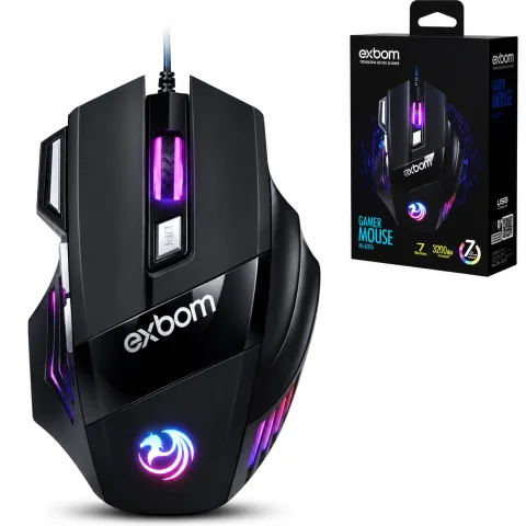 Mouse Gamer Exbom MS-G260 RGB 3200 DPI 7 Botões Ergonômico USB