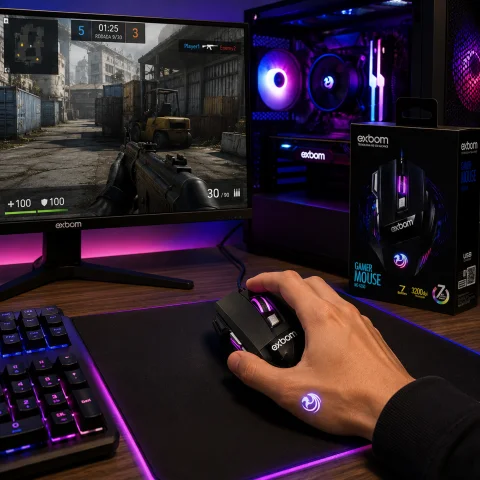 Mouse Gamer Exbom MS-G260 RGB 3200 DPI 7 Botões Ergonômico USB