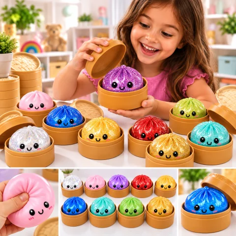 Squishy Dumpling com Glitter Macio Brinquedo Sensorial Anti-Stress Surpresa 4