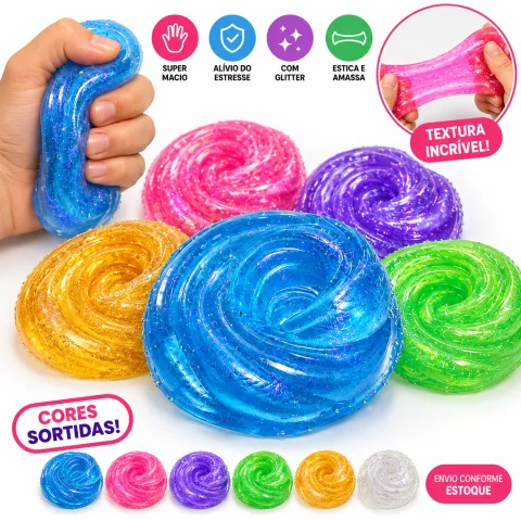 Taba Squishy Slime Macio com Glitter Brinquedo Sensorial Anti-Stress