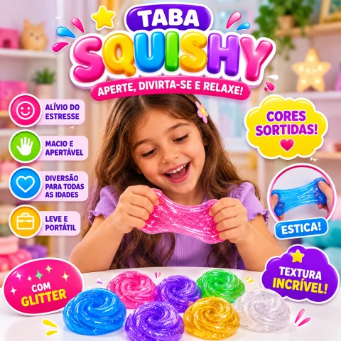 Taba Squishy Slime Macio com Glitter Brinquedo Sensorial Anti-Stress